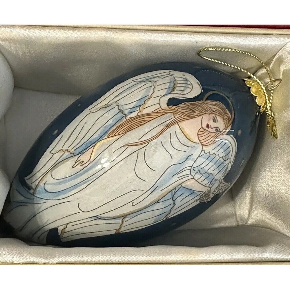 LI BIEN Reverse Painting 2021 Glass Teardrop Christmas Ornament Angel Doves NEW